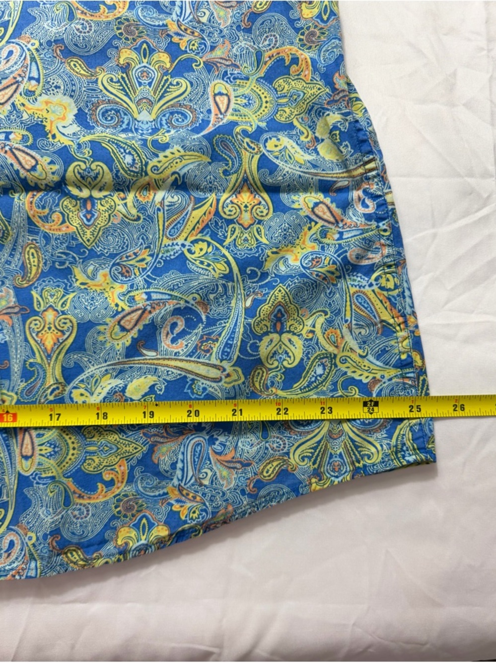 Daniel Cremieux Blue and Yellow Paisley Short Sleeve Button-Up Shirt - Picture 9 of 10